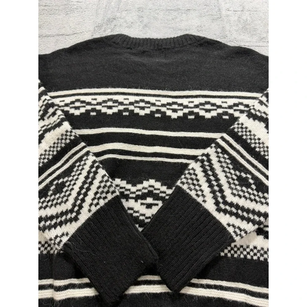 Old Navy‎ Womens Black White Fair Isle Go-Recycled Crewneck Sweater Large Nordic